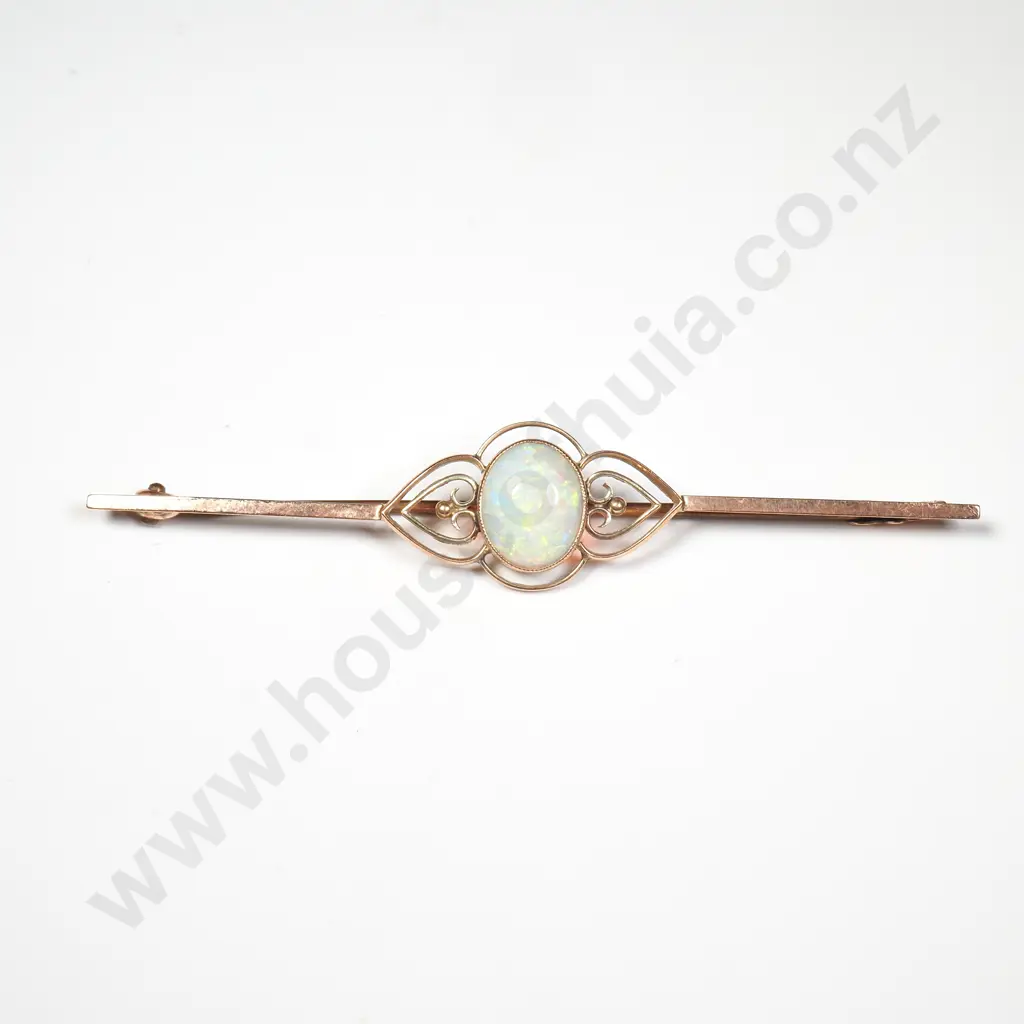 Vintage 9ct Gold and Natural Opal Bar Brooch Image 1++
