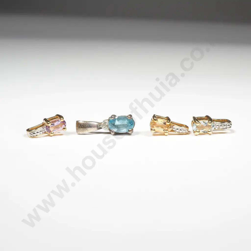 Four Small Gem Set Sterling Silver Pendants Image 1++