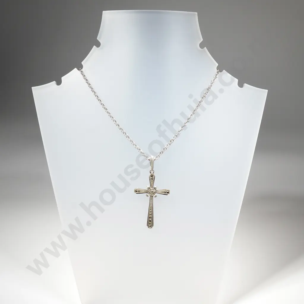 Sterling Silver Cross Pendant on Sterling Silver Chain Image 1++