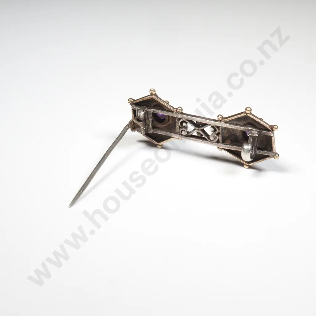 Handmade Sterling Silver & 9ct Gold Purple Stone Brooch Image 1++