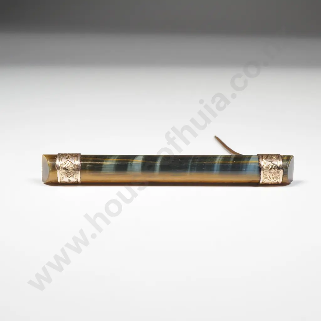 Colonial 9ct Gold Mounted Tigers Eye Bar Broochh Image 1++