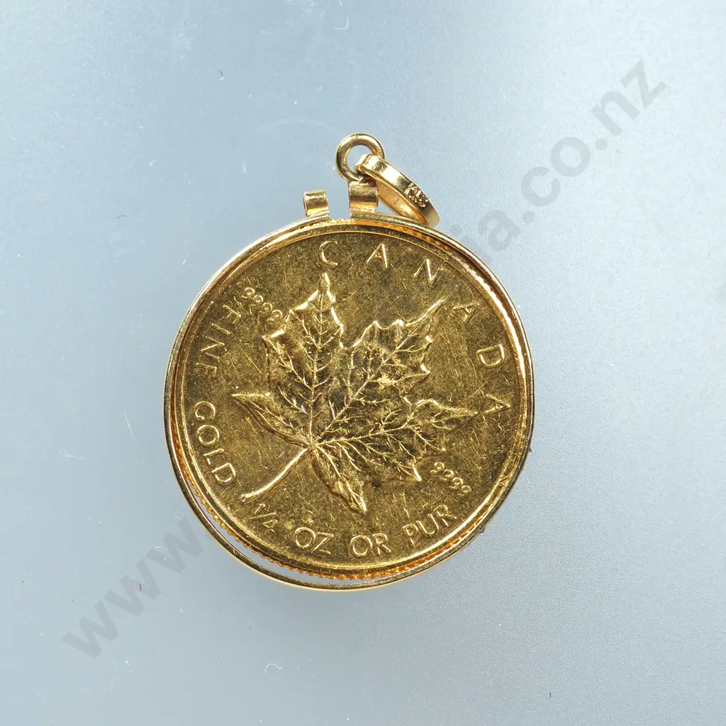 18ct Gold Mounted 24ct Gold Canadian 1/4 Ounce Coin Image 1++