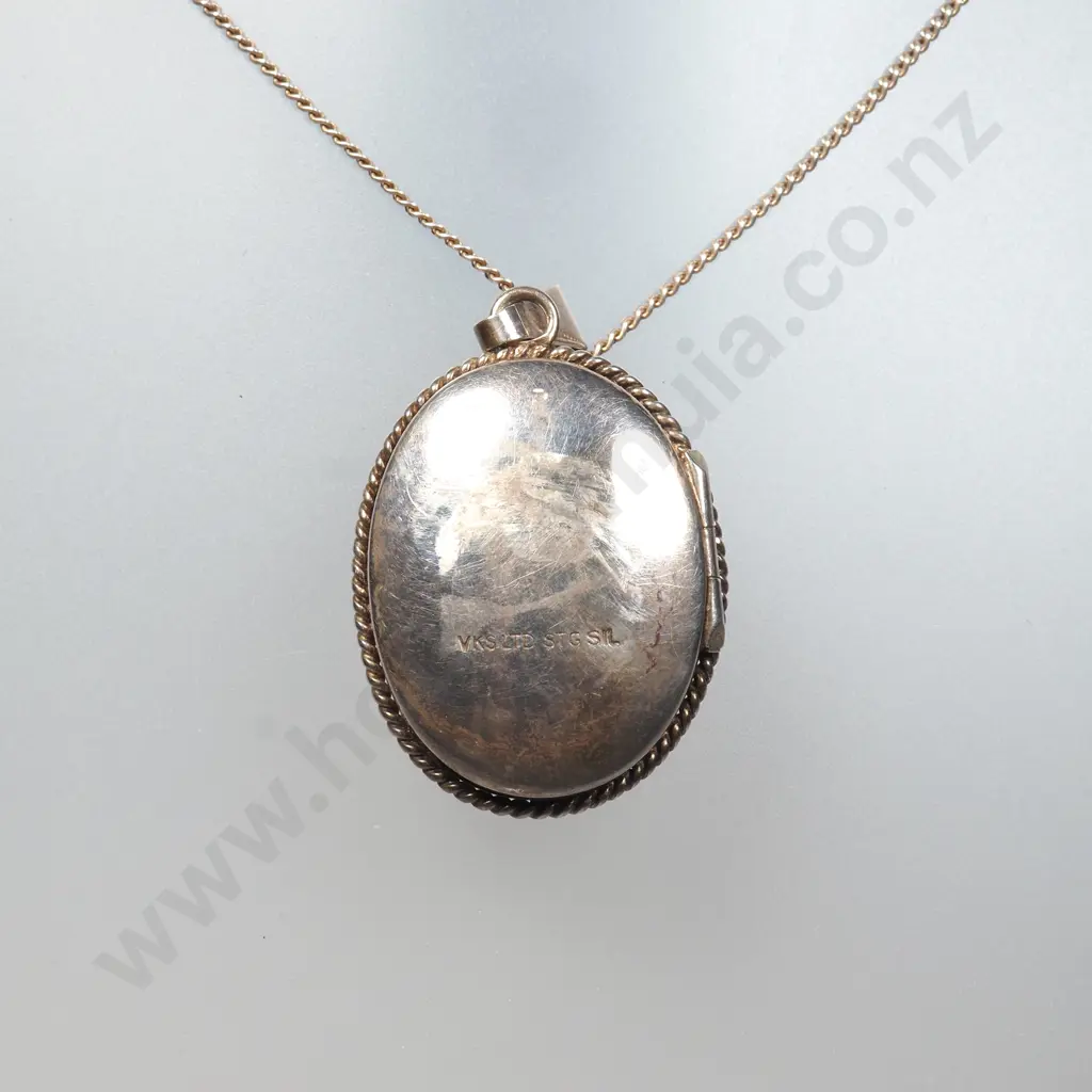 Sterling Silver Engraved Oval Locket on Sterling Silver Chain Image 1++