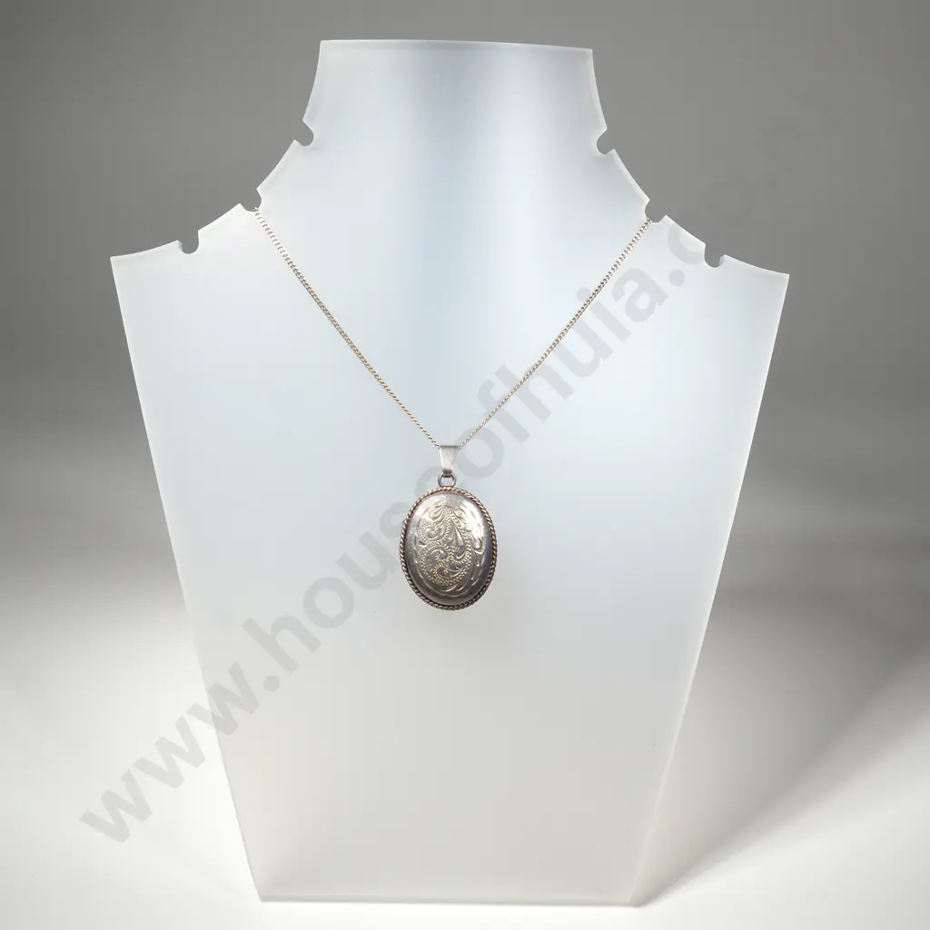 Sterling Silver Engraved Oval Locket on Sterling Silver Chain Image 1++