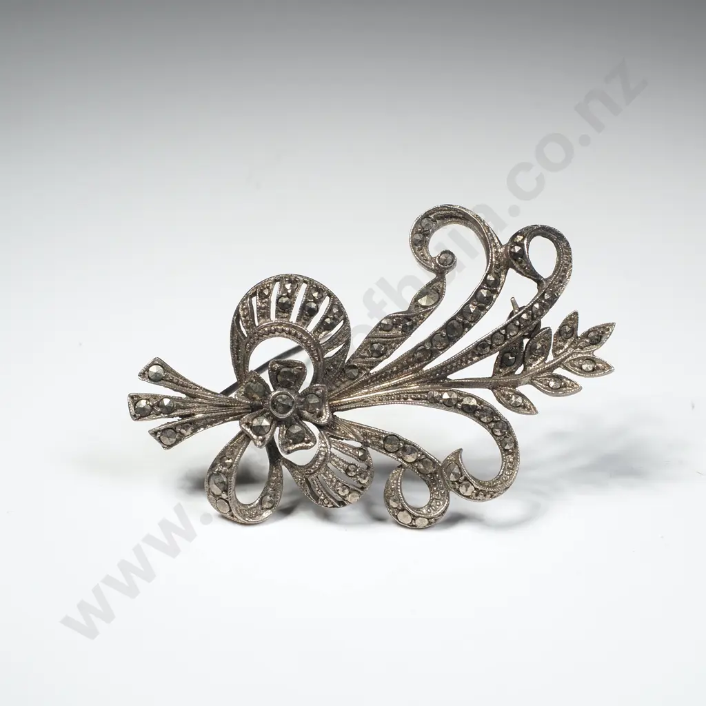 Sterling Silver Marcasite Brooch Image 1++