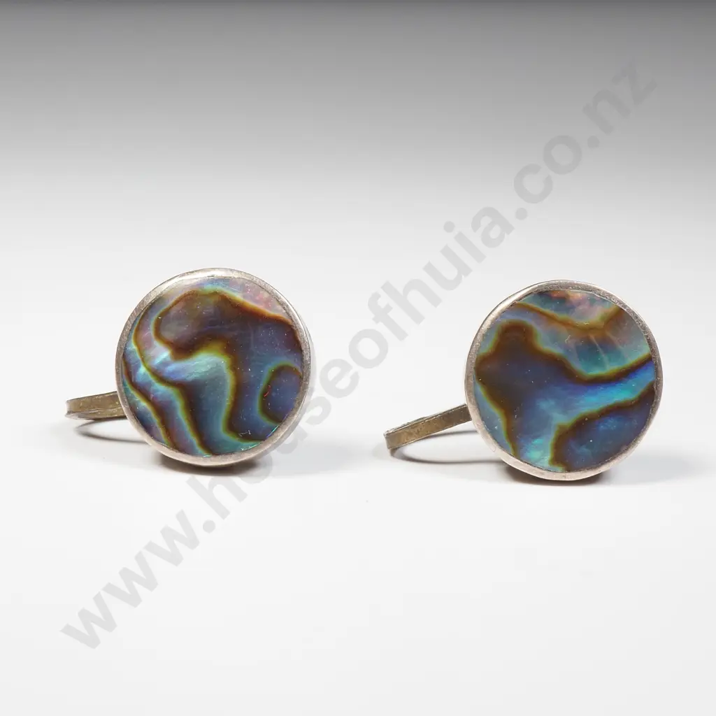 Vintage Sterling Silver Paua Shell Earrings Image 1++