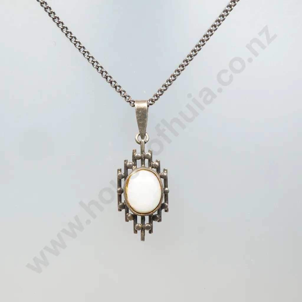 Sterling Silver Modernist Opal Pendant & Necklace Image 1++