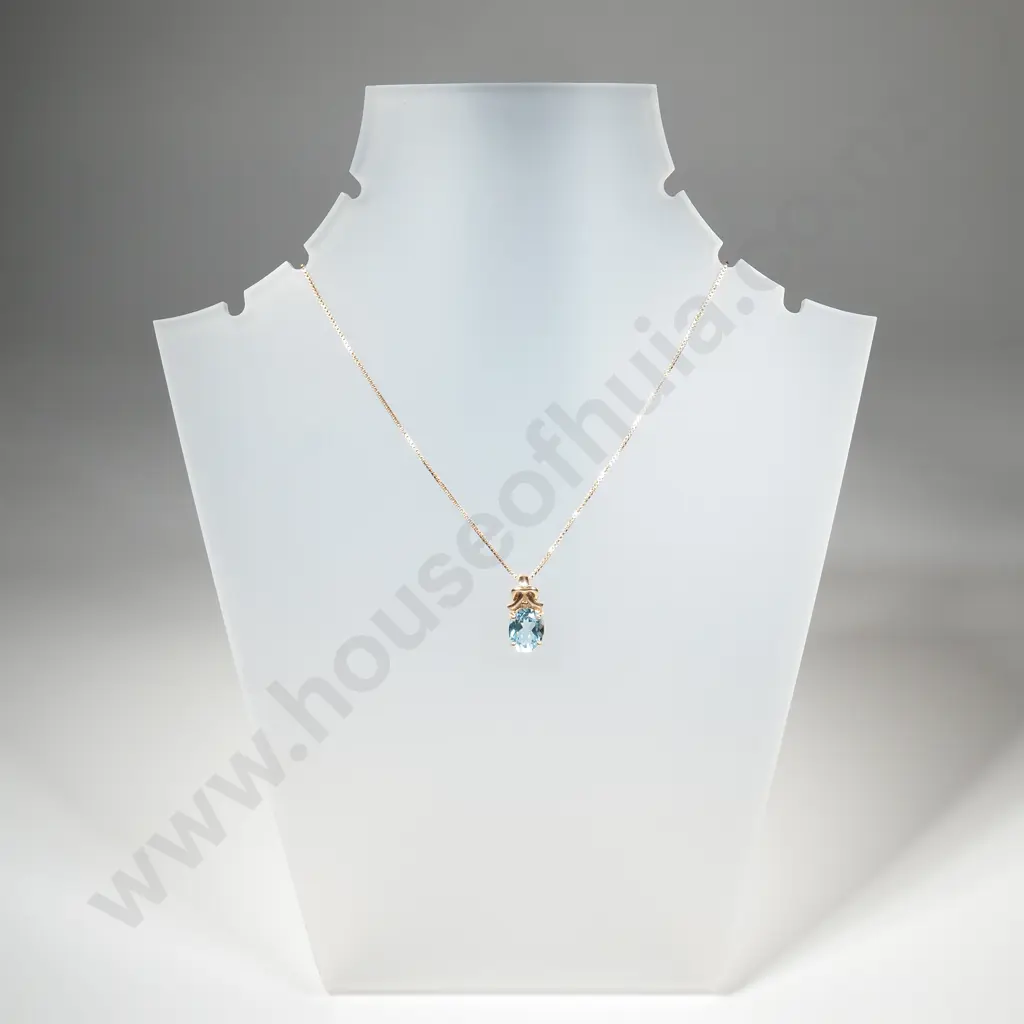 Sterling Silver Gold Plated Blu Stone Pendant & Necklace Image 1++