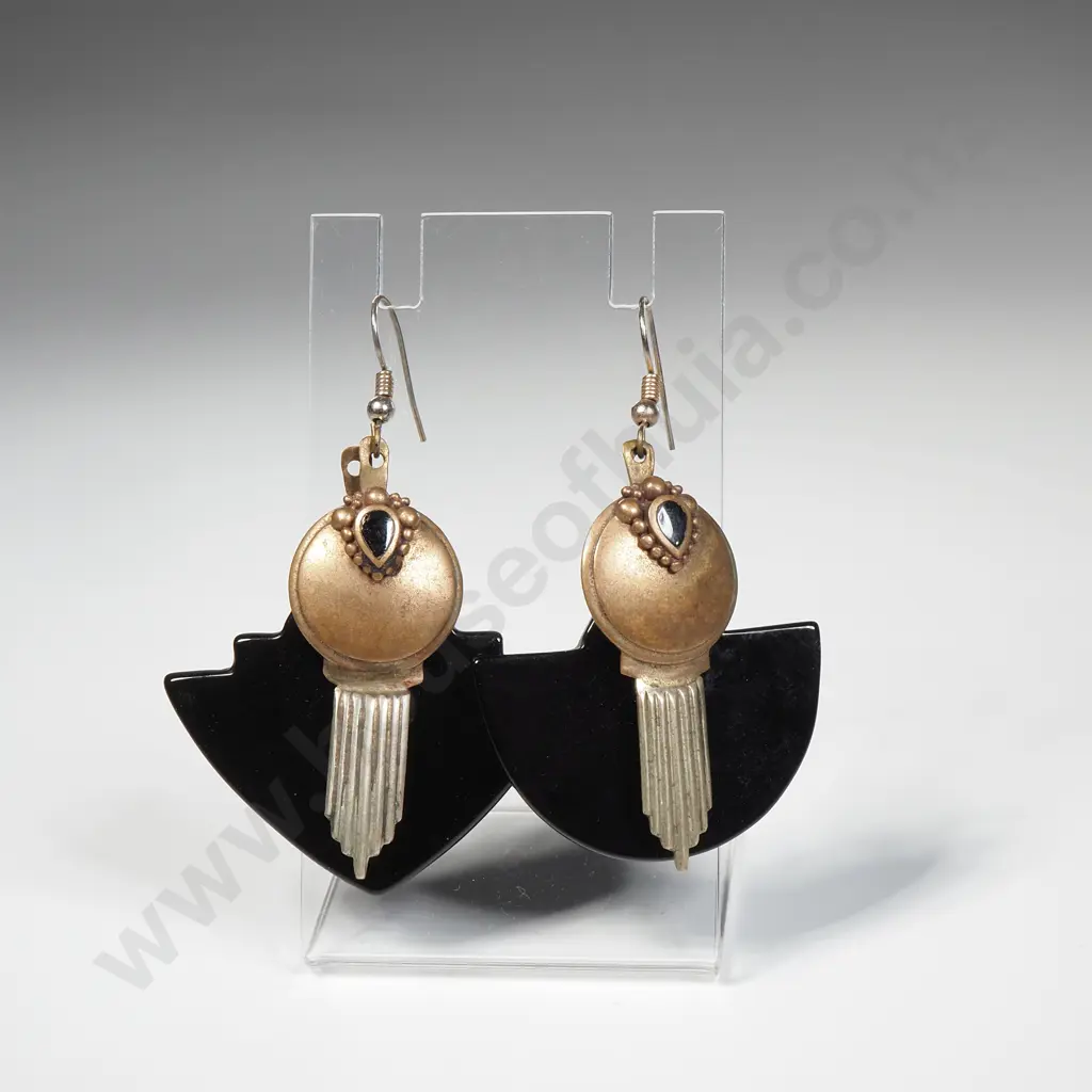 Art Deco Metal And Bakelite Earrings ( They Are A Pair Although Deliberately Not Identical ) Image 1++