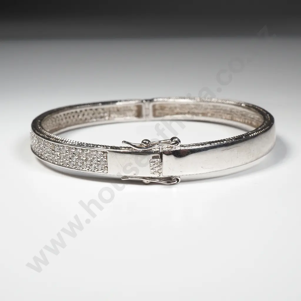 Striking Crystal Set Sterling Silver Snap Bangle Image 1++