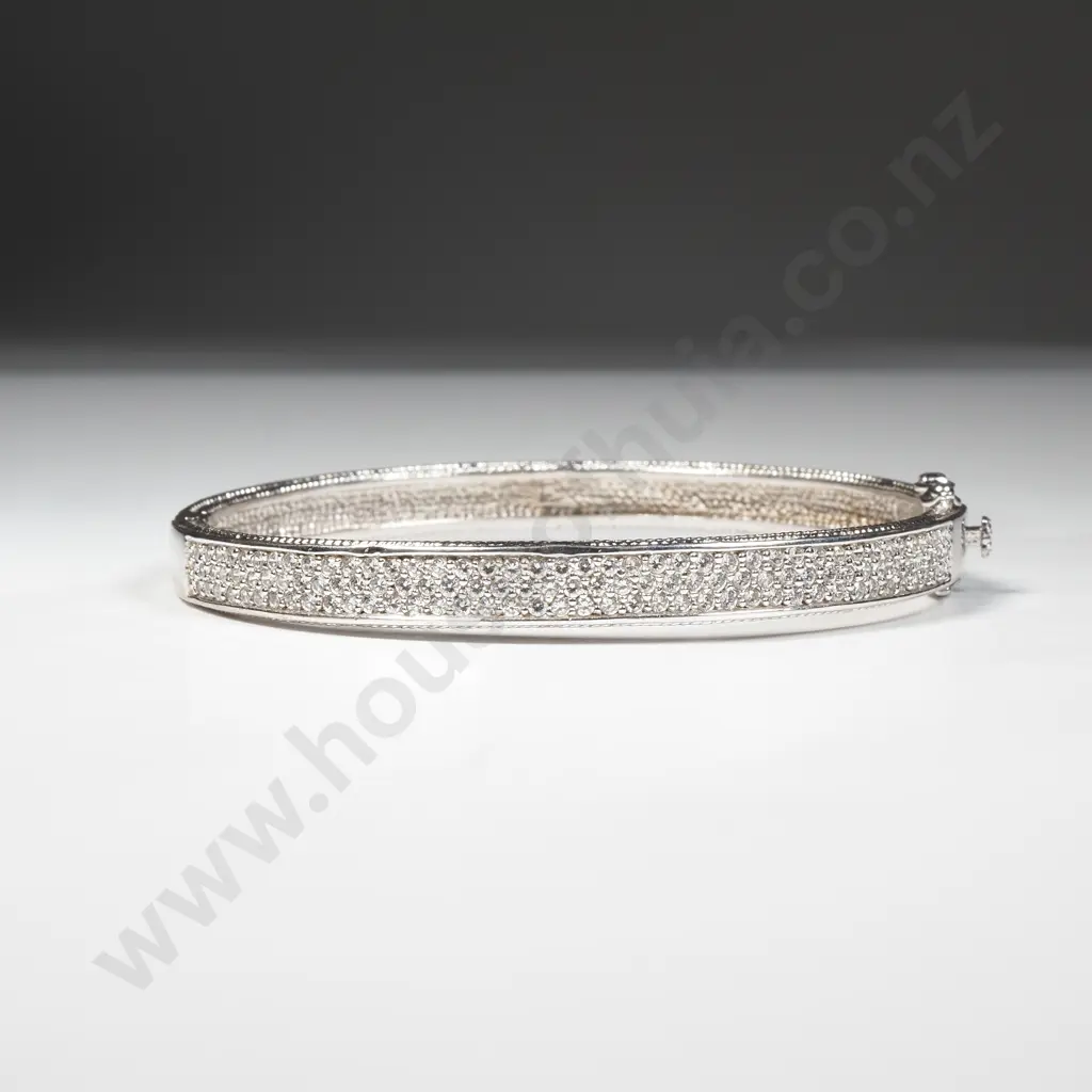 Striking Crystal Set Sterling Silver Snap Bangle Image 1++