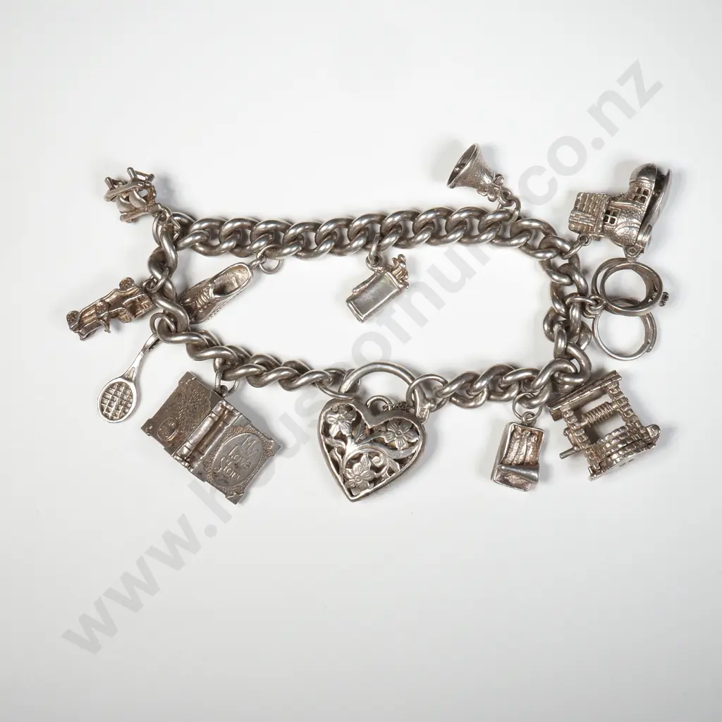 Sterling Silver Charm Bracelet to Include Boot, Well & Gold-Clubs Image 1++