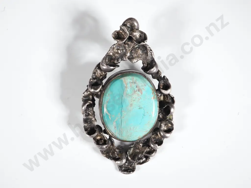 Large Sterling Silver & Turquoise Pendant Image 1++