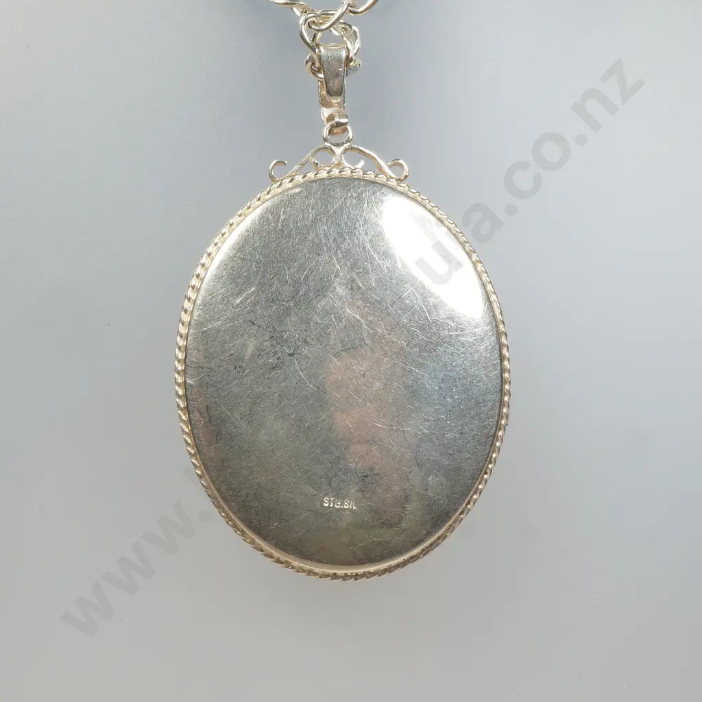 Large Engraved Sterling Silver Locket on Sterling Silver Chain Image 1++