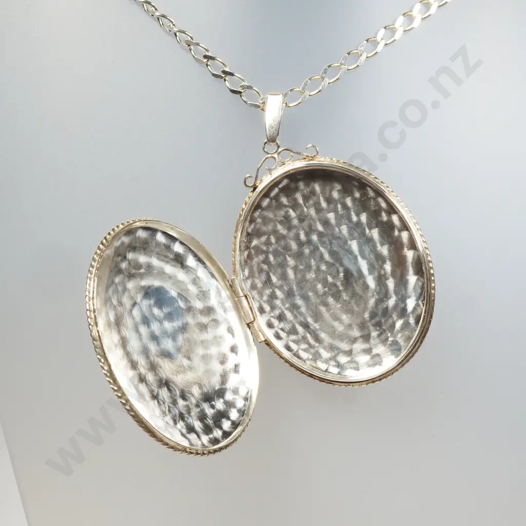 Large Engraved Sterling Silver Locket on Sterling Silver Chain Image 1++