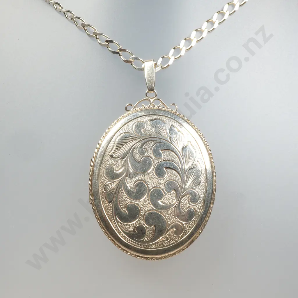 Large Engraved Sterling Silver Locket on Sterling Silver Chain Image 1++