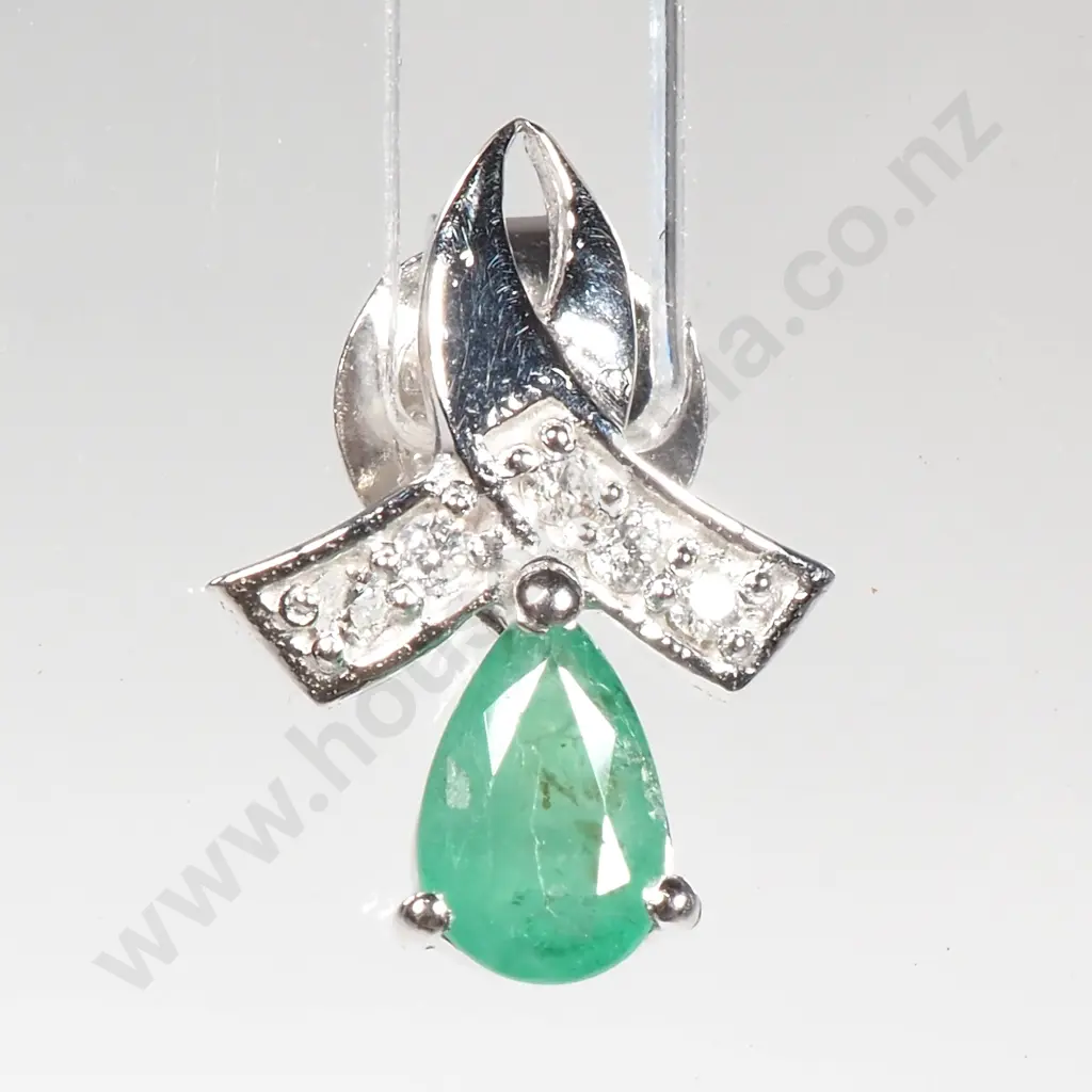 Sterling Silver Emerald & Diamond Stud Earrings Image 1++
