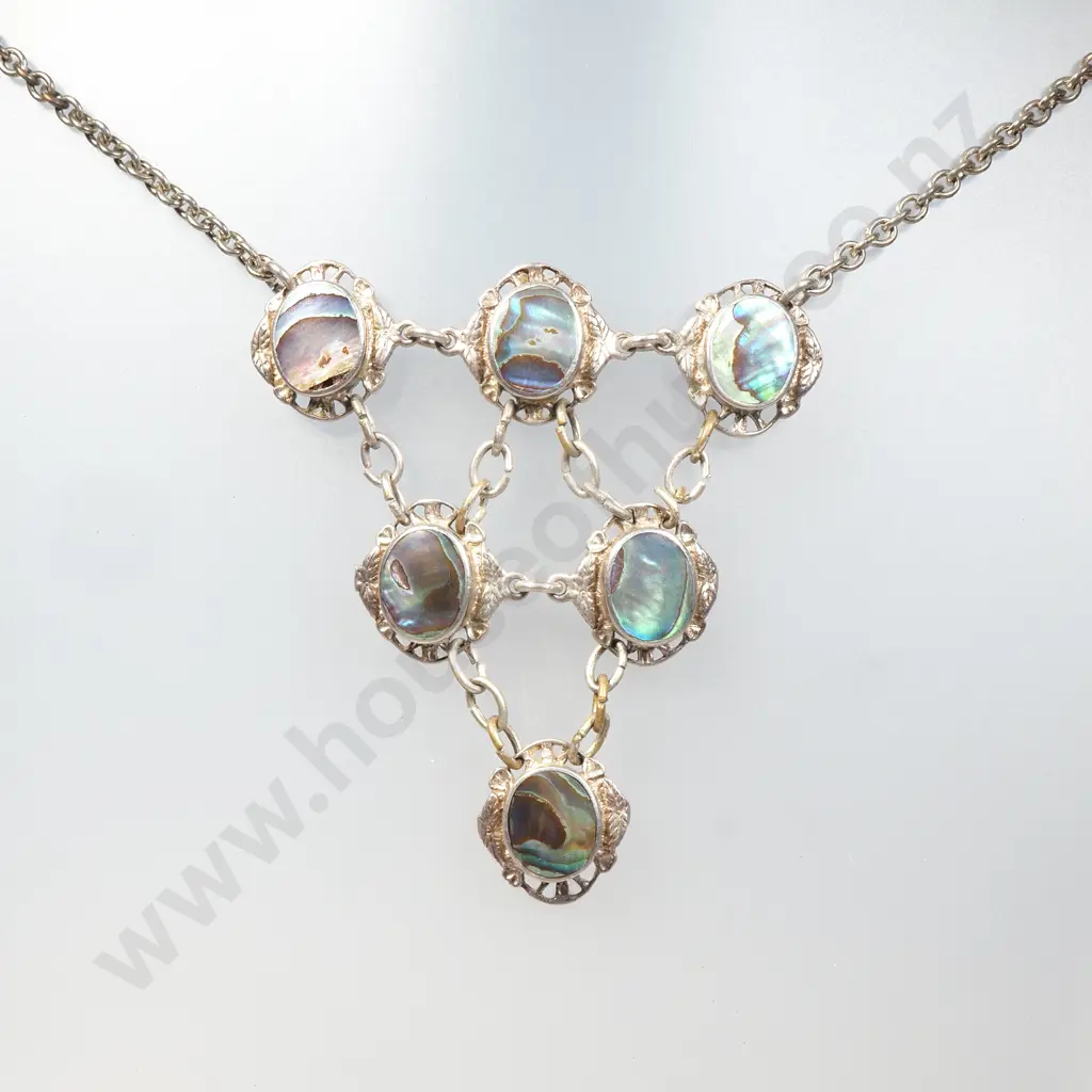 Vintage Sterling Silver New Zealand Paua Shell Necklace Image 1++