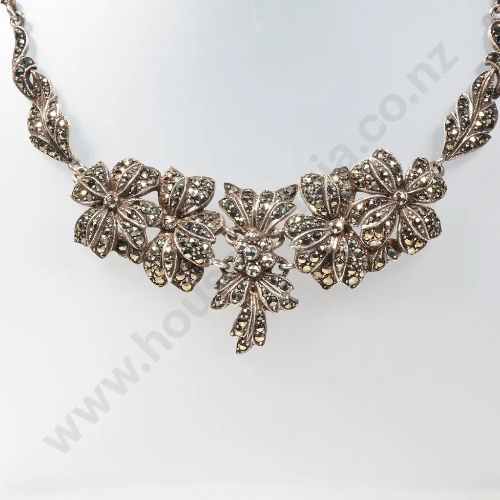 Vintage Sterling Silver & Marcasite Necklace Image 1++
