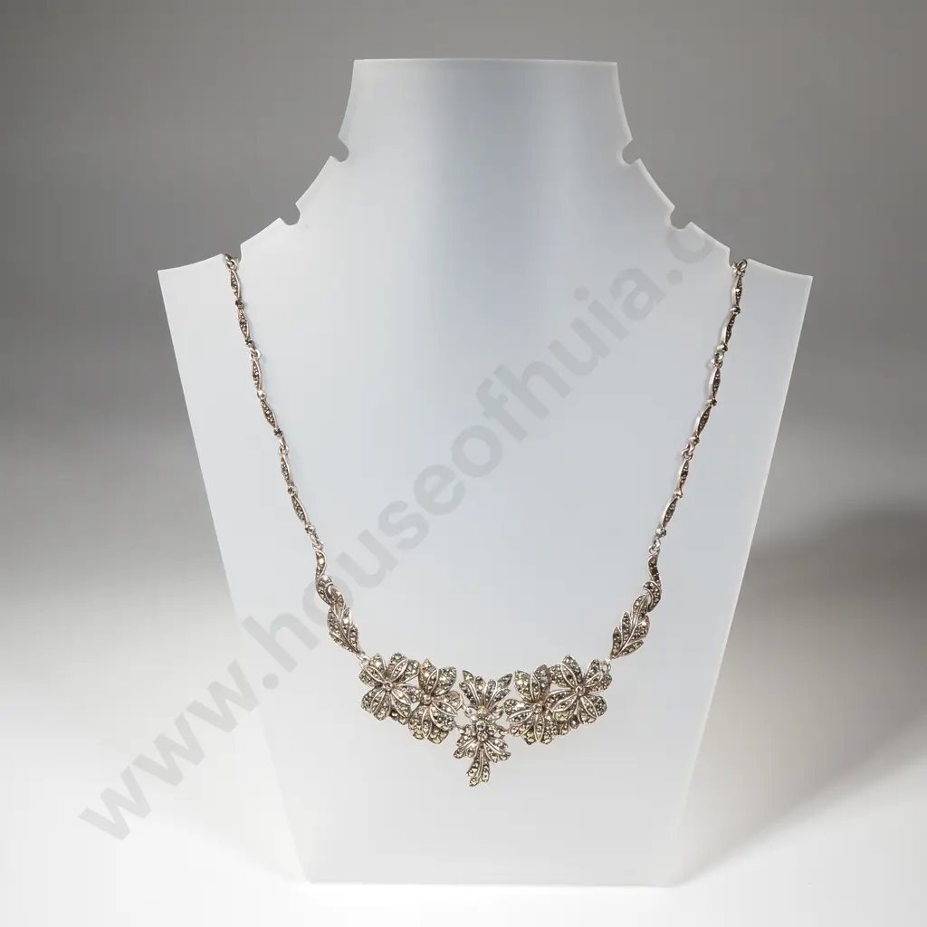 Vintage Sterling Silver & Marcasite Necklace Image 1++