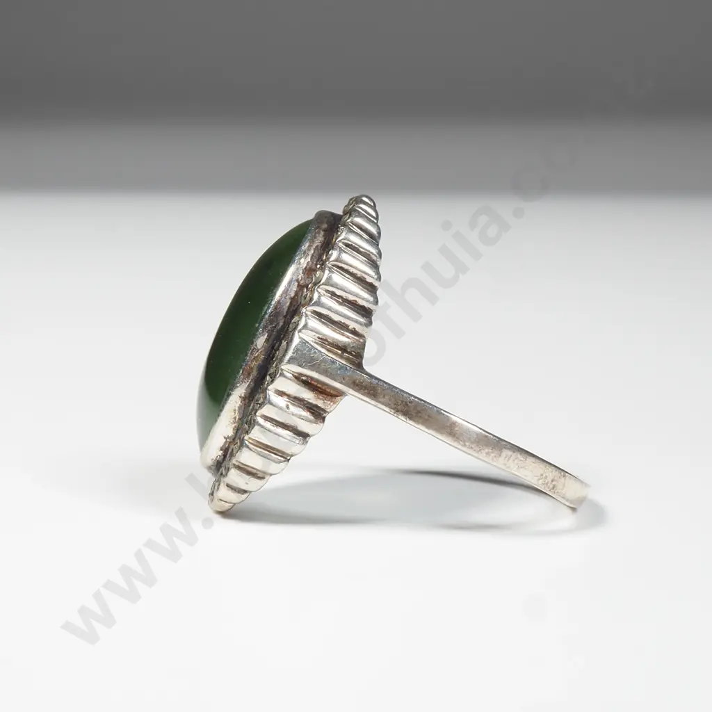 Vintage Sterling Silver & Marcasite Ring Set w Greenstone Image 1++
