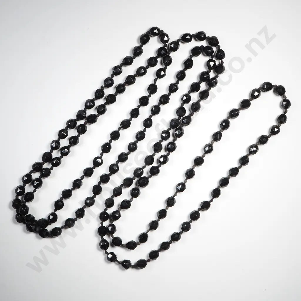 Impressively Long Faceted Black Bead Necklace Image 1++