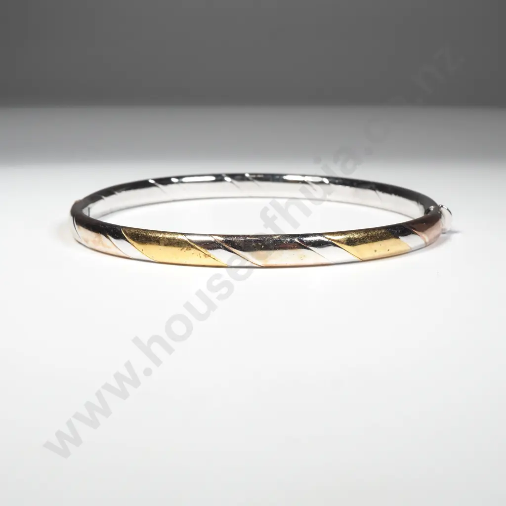 Sterling Silver w Gold Tone Snap Bangle Image 1++