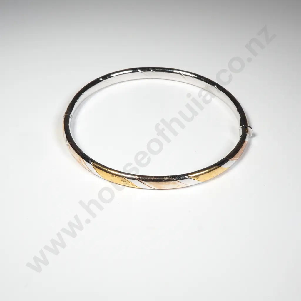 Sterling Silver w Gold Tone Snap Bangle Image 1++