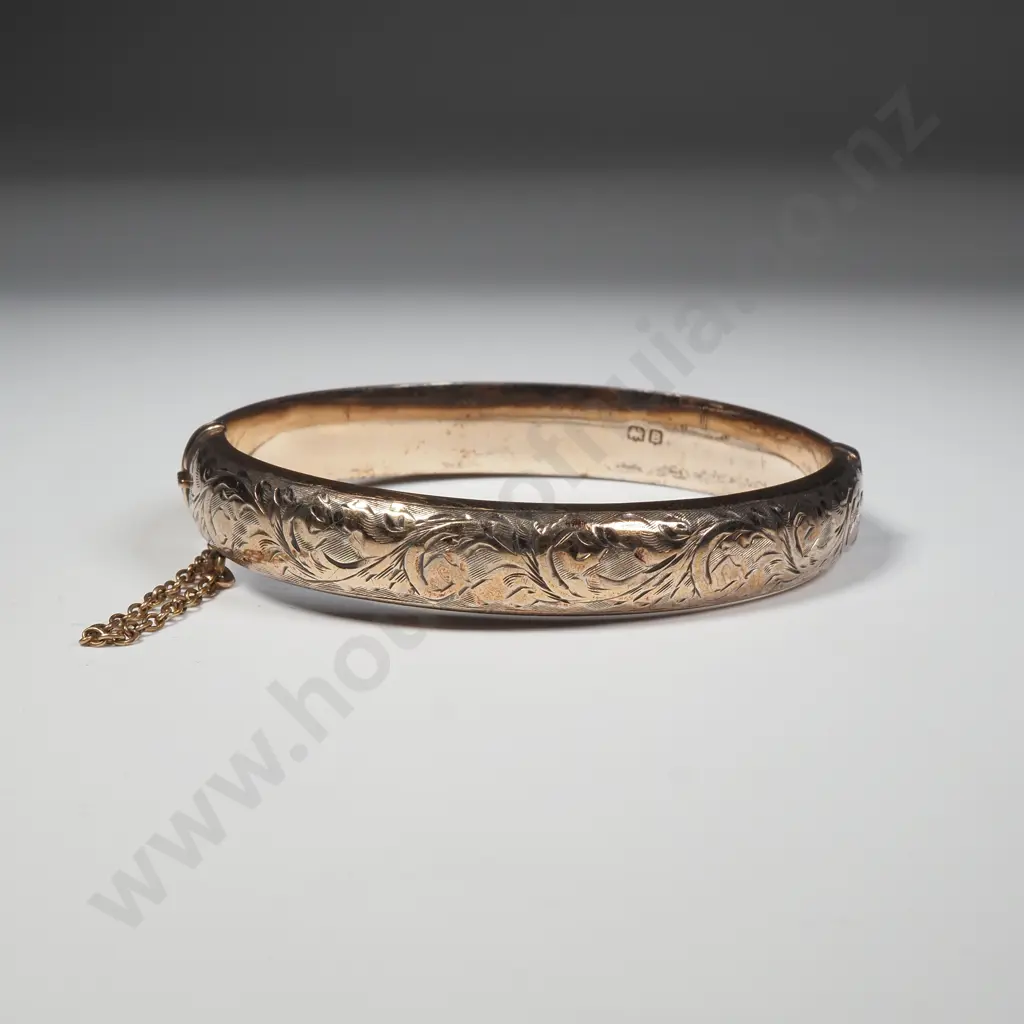 Gilt Sterling Silver Engraved Snap Bangle Image 1++