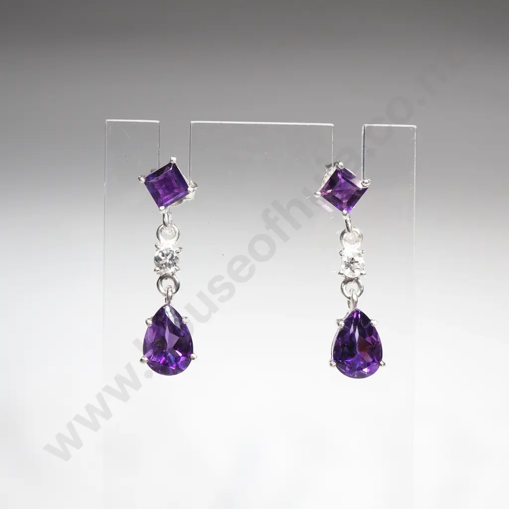 Sterling Silver Amethyst & White Topaz Earrings Image 1++