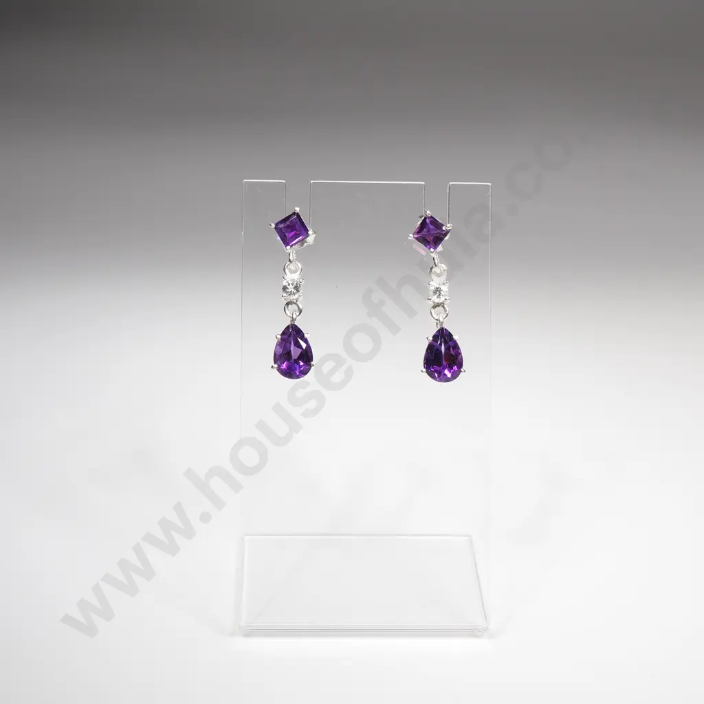 Sterling Silver Amethyst & White Topaz Earrings Image 1++