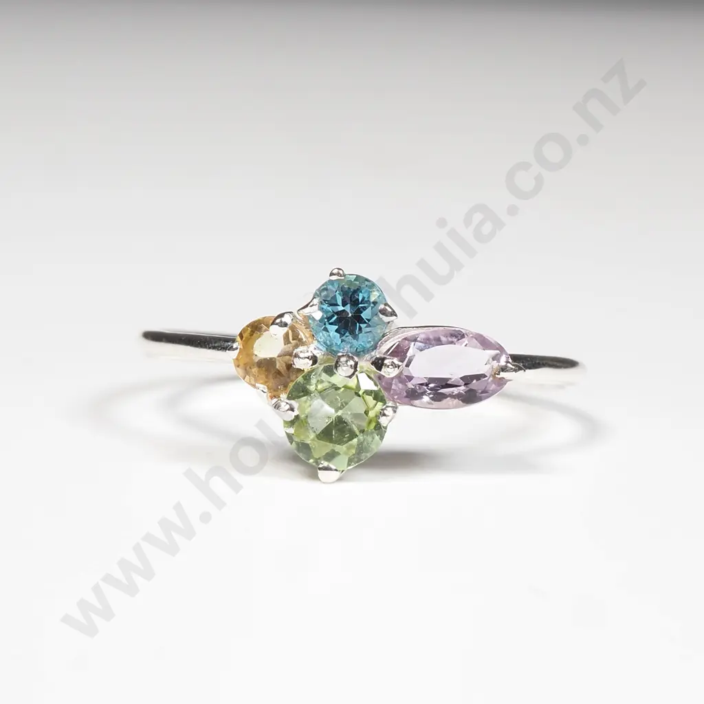 Sterling Silver Peridot, Citrine, Blue Topaz & Amethyst Ring Image 1++