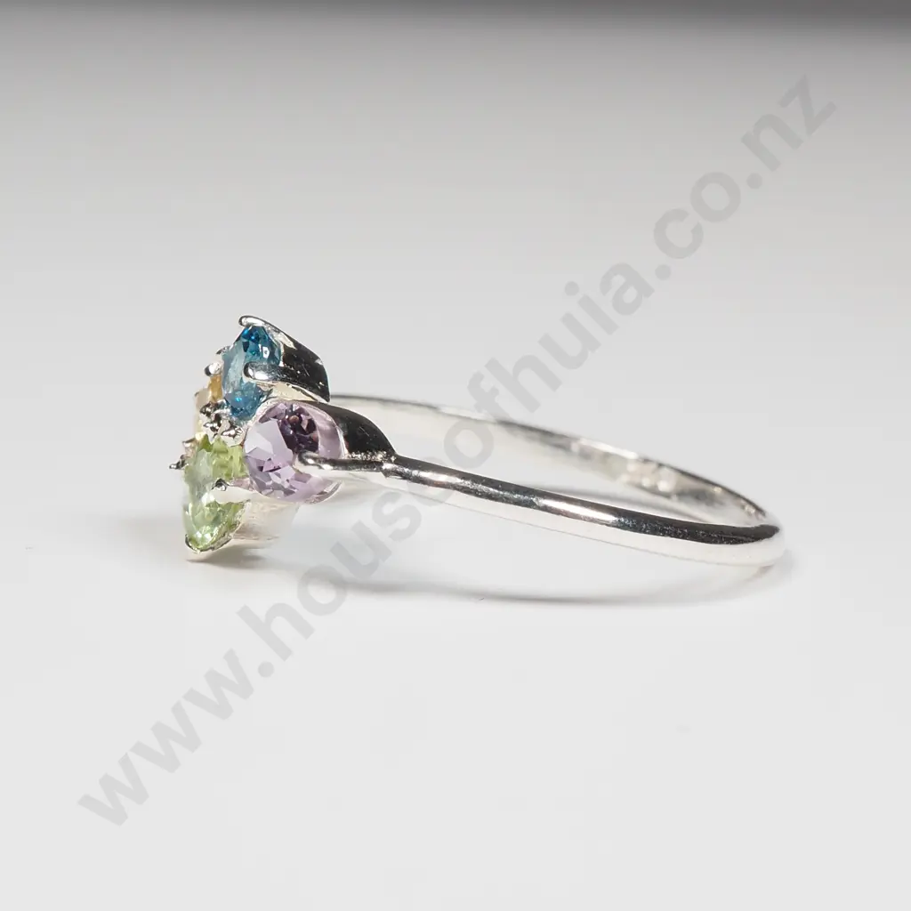Sterling Silver Peridot, Citrine, Blue Topaz & Amethyst Ring Image 1++