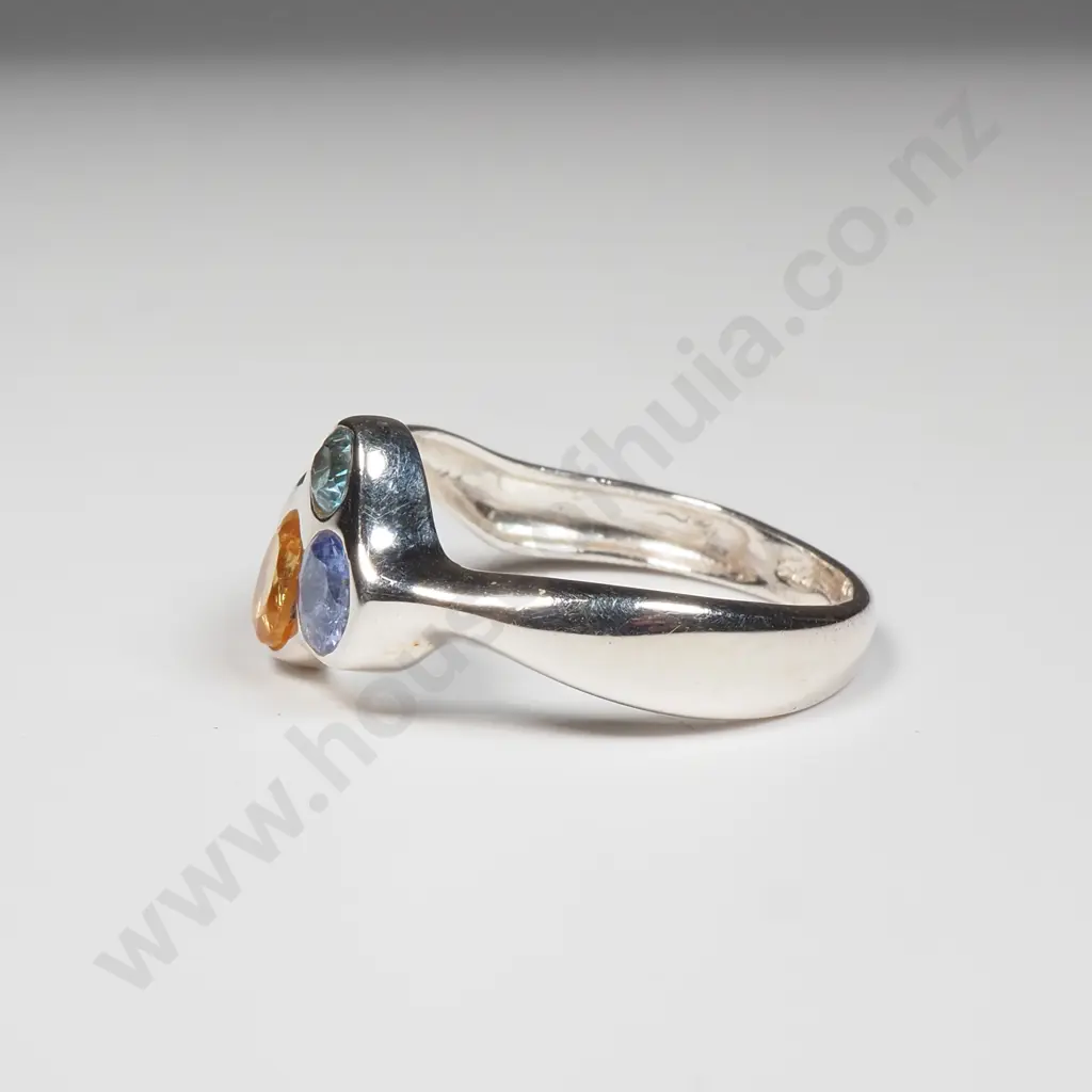 Sterling Silver Citrine, Blue Topaz & Tanzanite Ring Image 1++