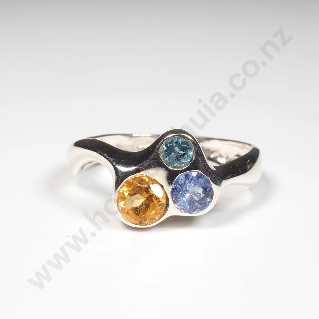 Sterling Silver Citrine, Blue Topaz & Tanzanite Ring Image 1++
