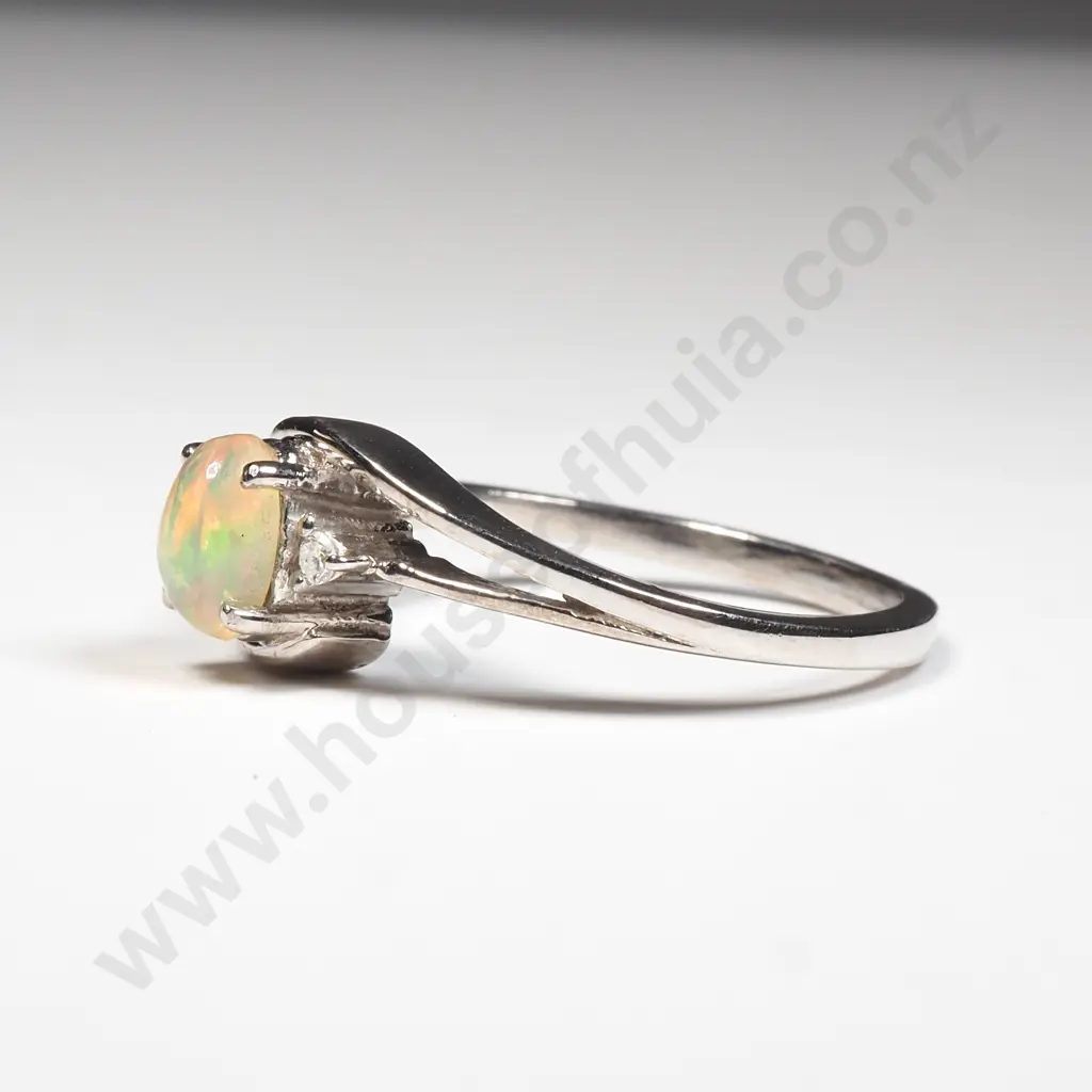 Sterling Silver Opal & Diamond Ring Image 1++