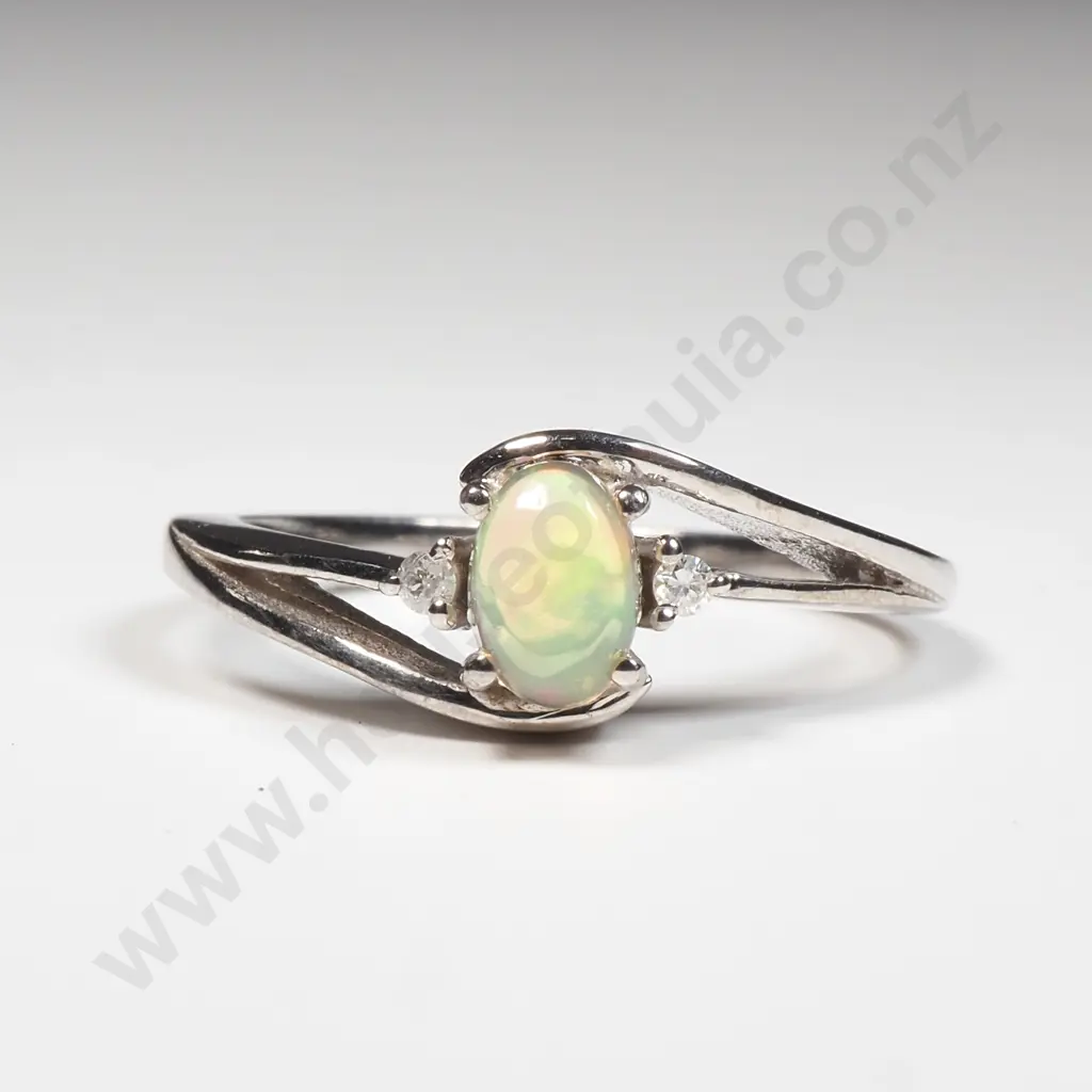 Sterling Silver Opal & Diamond Ring Image 1++