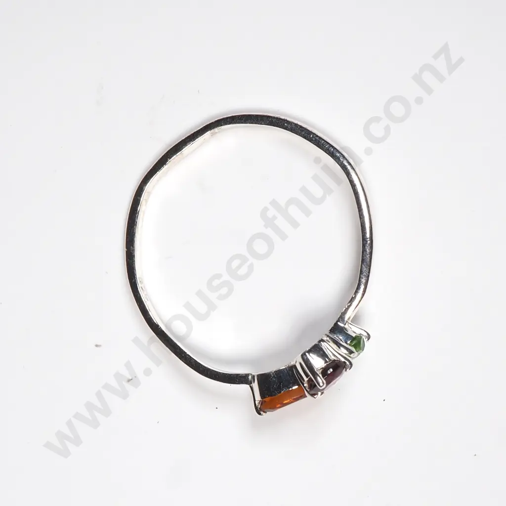 Sterling Silver Citrine, Blue Topaz, Garnet Ring Image 1++