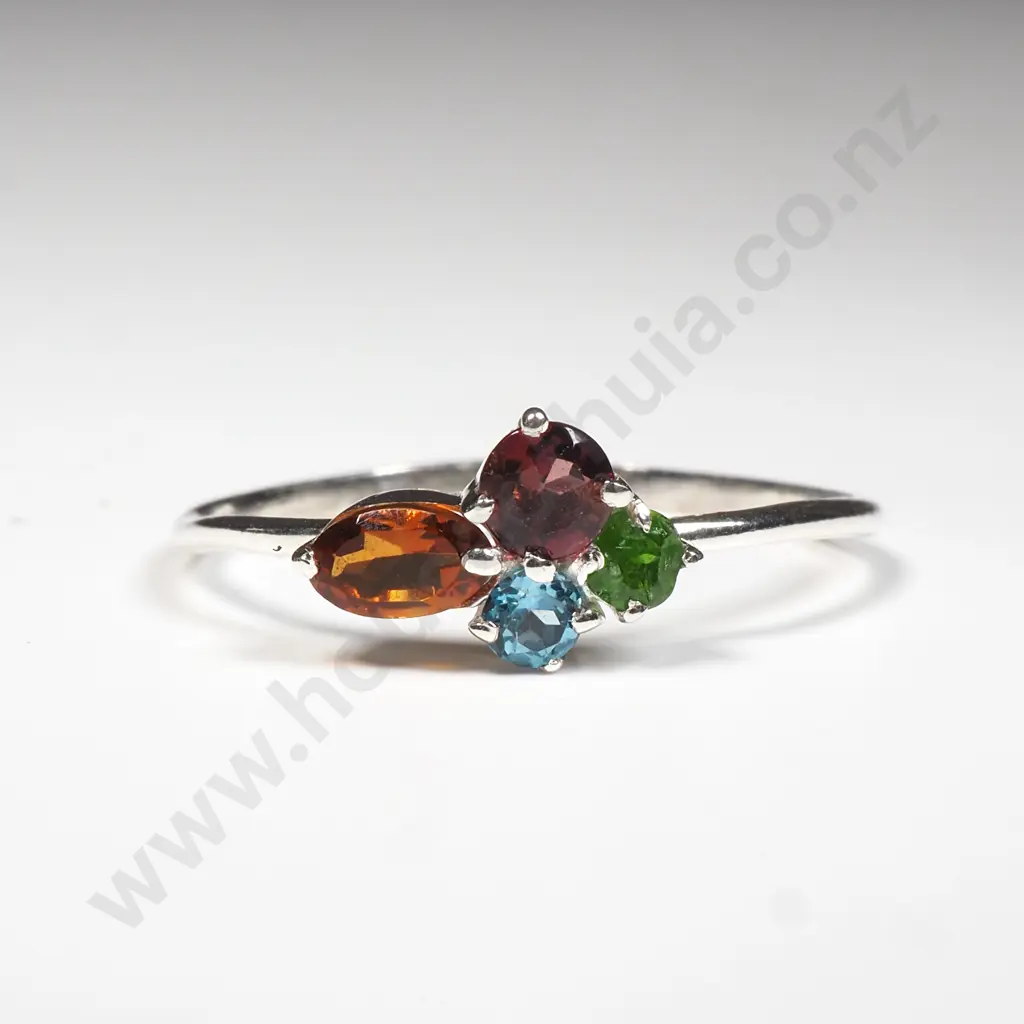 Sterling Silver Citrine, Blue Topaz, Garnet Ring Image 1++