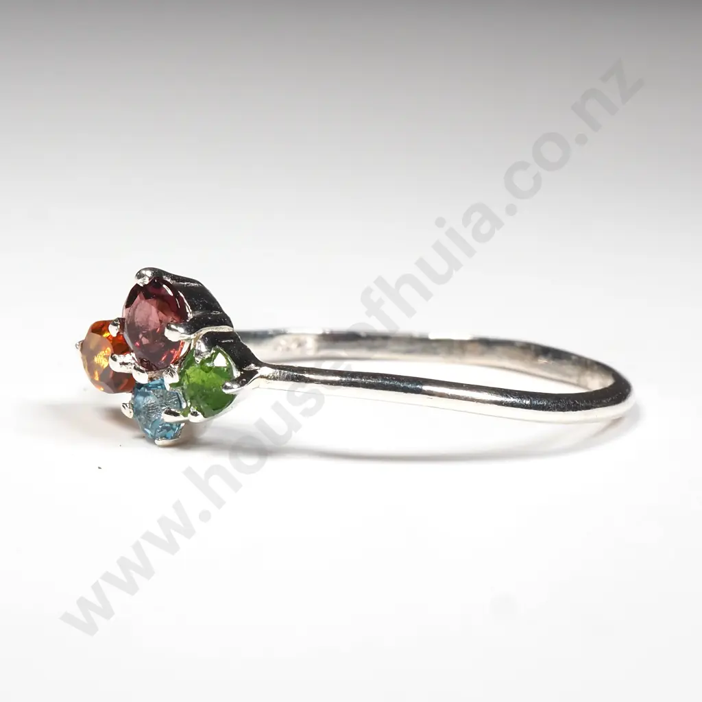 Sterling Silver Citrine, Blue Topaz, Garnet Ring Image 1++