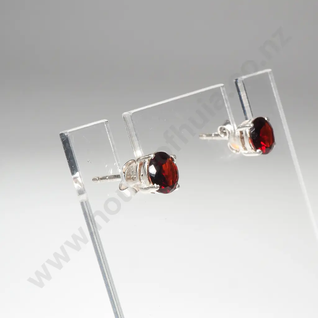 Sterling Silver Garnet Studs Image 1++