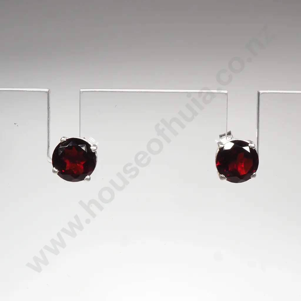 Sterling Silver Garnet Studs Image 1++