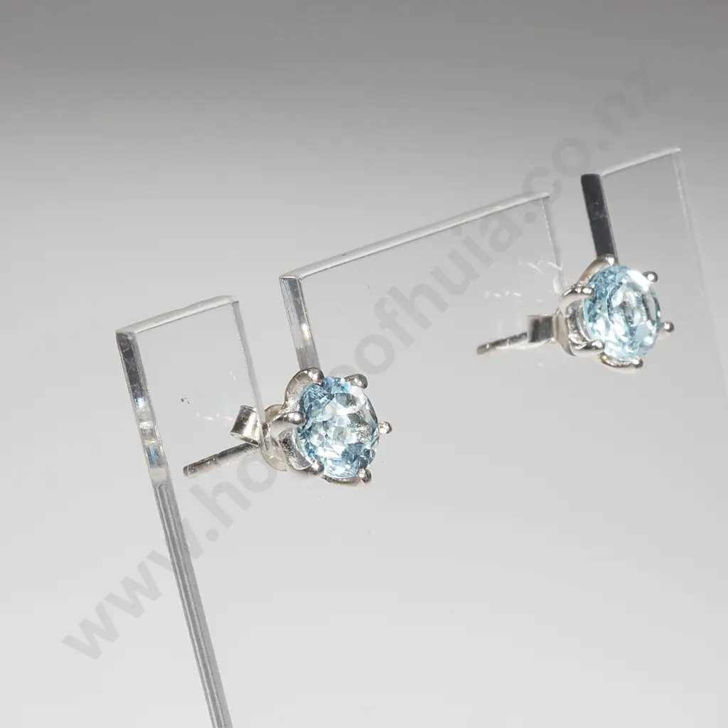 Sterling Silver Blue Topaz Studs Image 1++