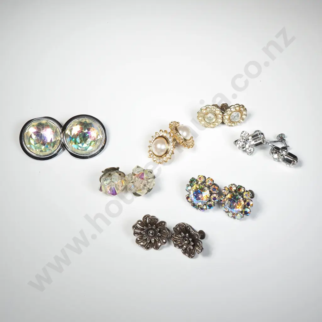 Seven Pairs of Screw on, Pierced & Clip On Costume Earrings Including Faux Pearls, Marcasite & Diamante Image 1++