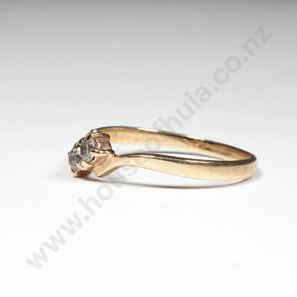 9ct Gold Ring w Two White Stones Image 1++