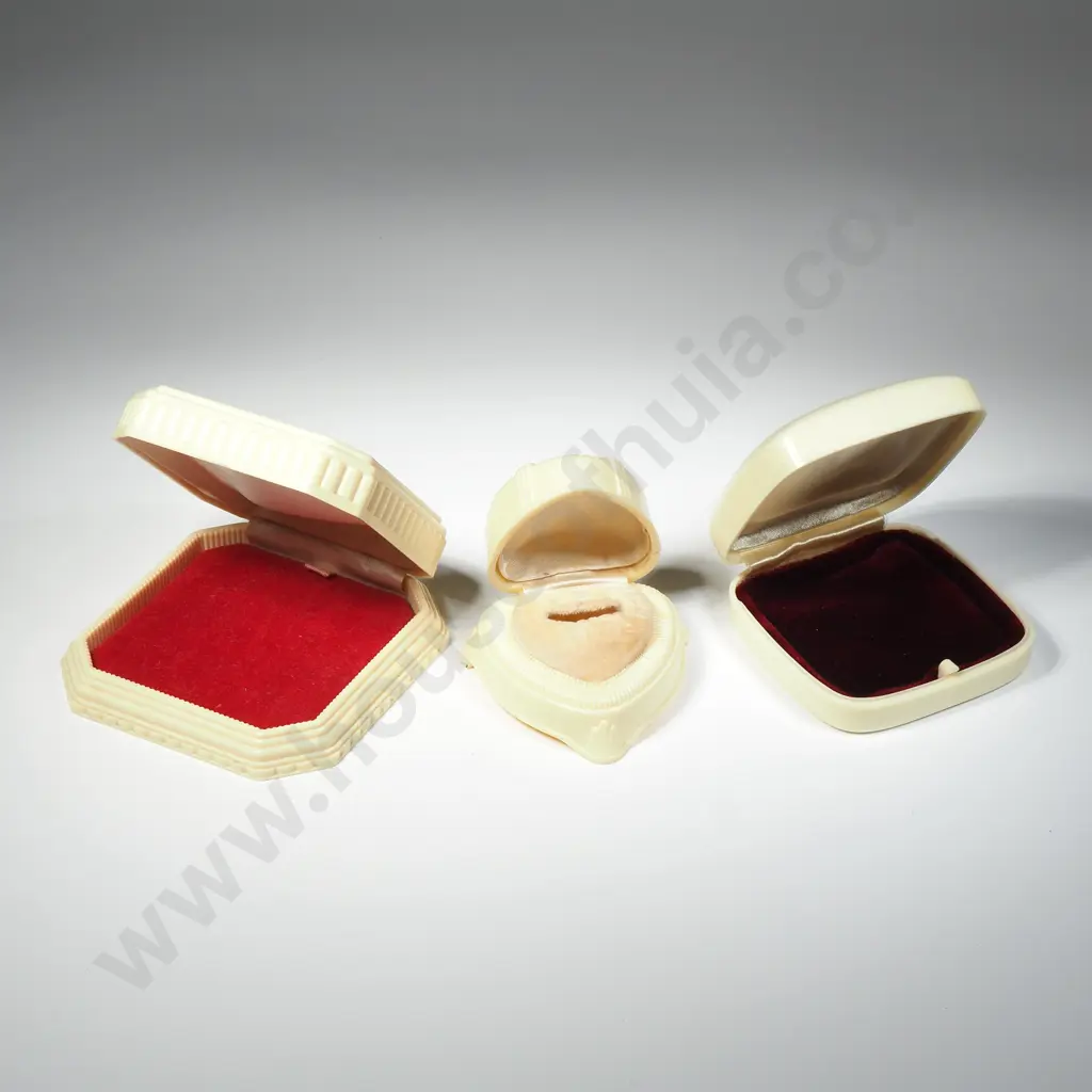 Art Deco Art Shaped Ivorex Ring Box & Two Large Ivorex Jewellery Boxes Image 1++