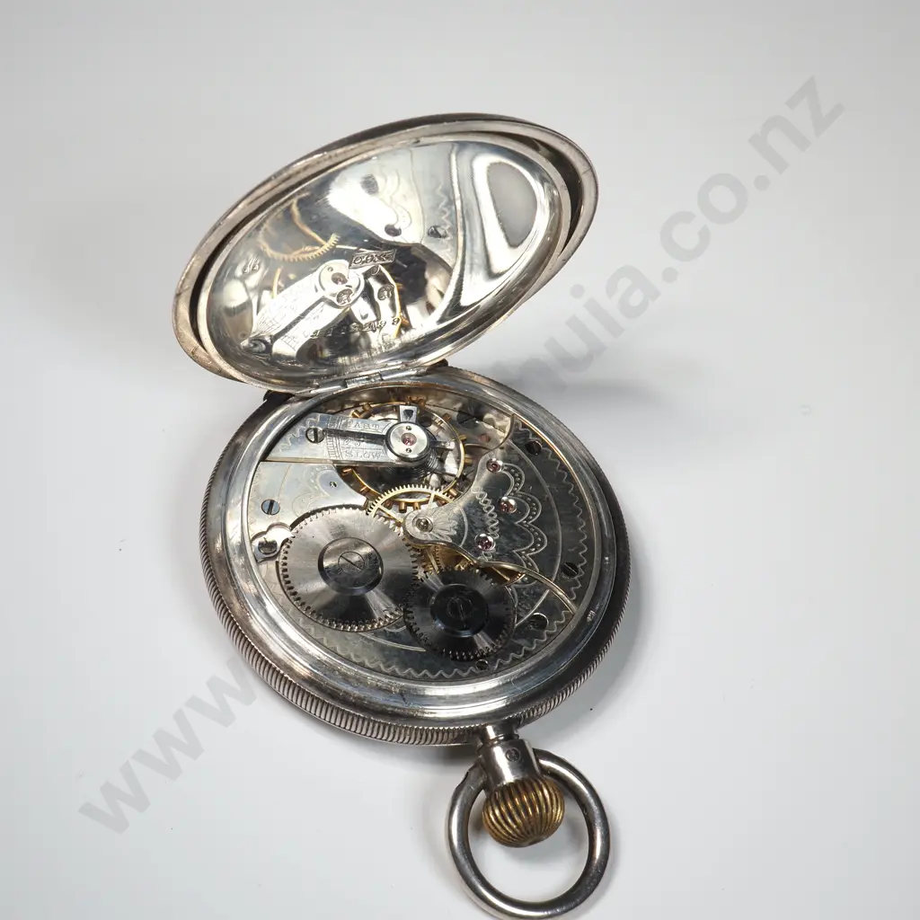 Sterling Silver Stem Wind Hunter Pocket Watch - C Eastabrook Dunedin NZ Image 1++
