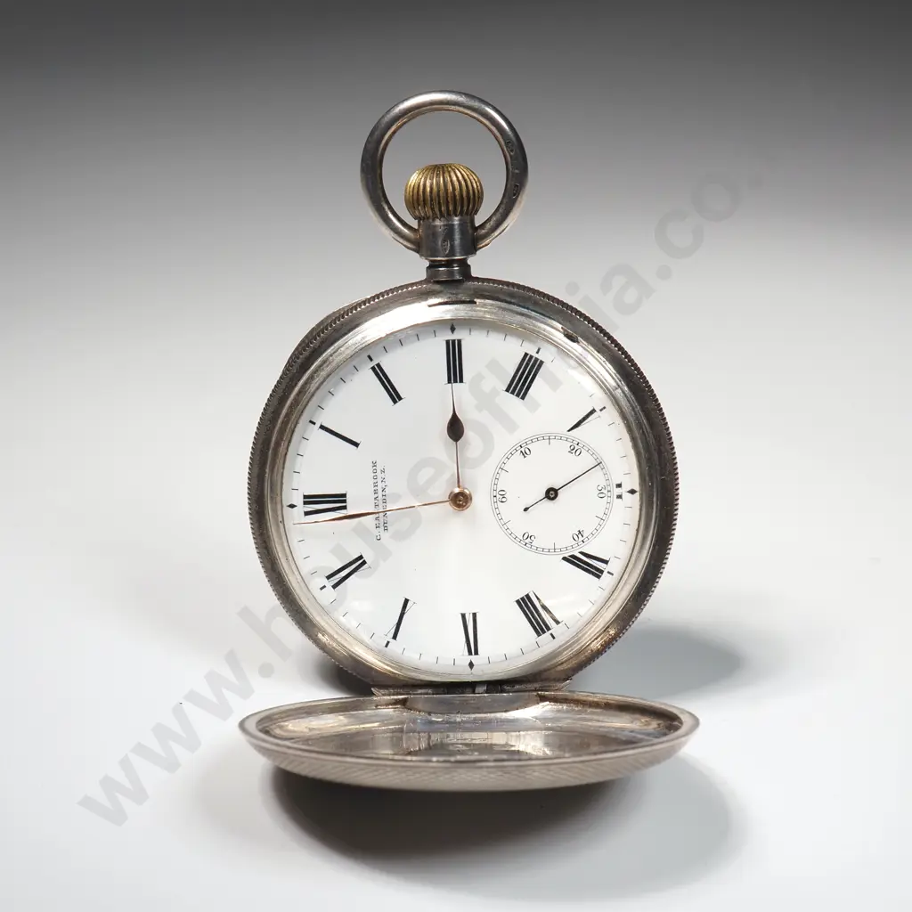 Sterling Silver Stem Wind Hunter Pocket Watch - C Eastabrook Dunedin NZ Image 1++