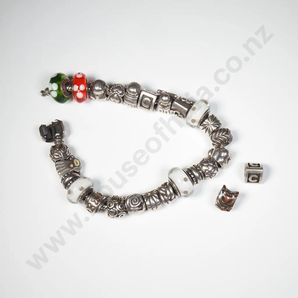 Sterling Silver Complete Pandora Charm Bracelet w Two Extra Charms Image 1++