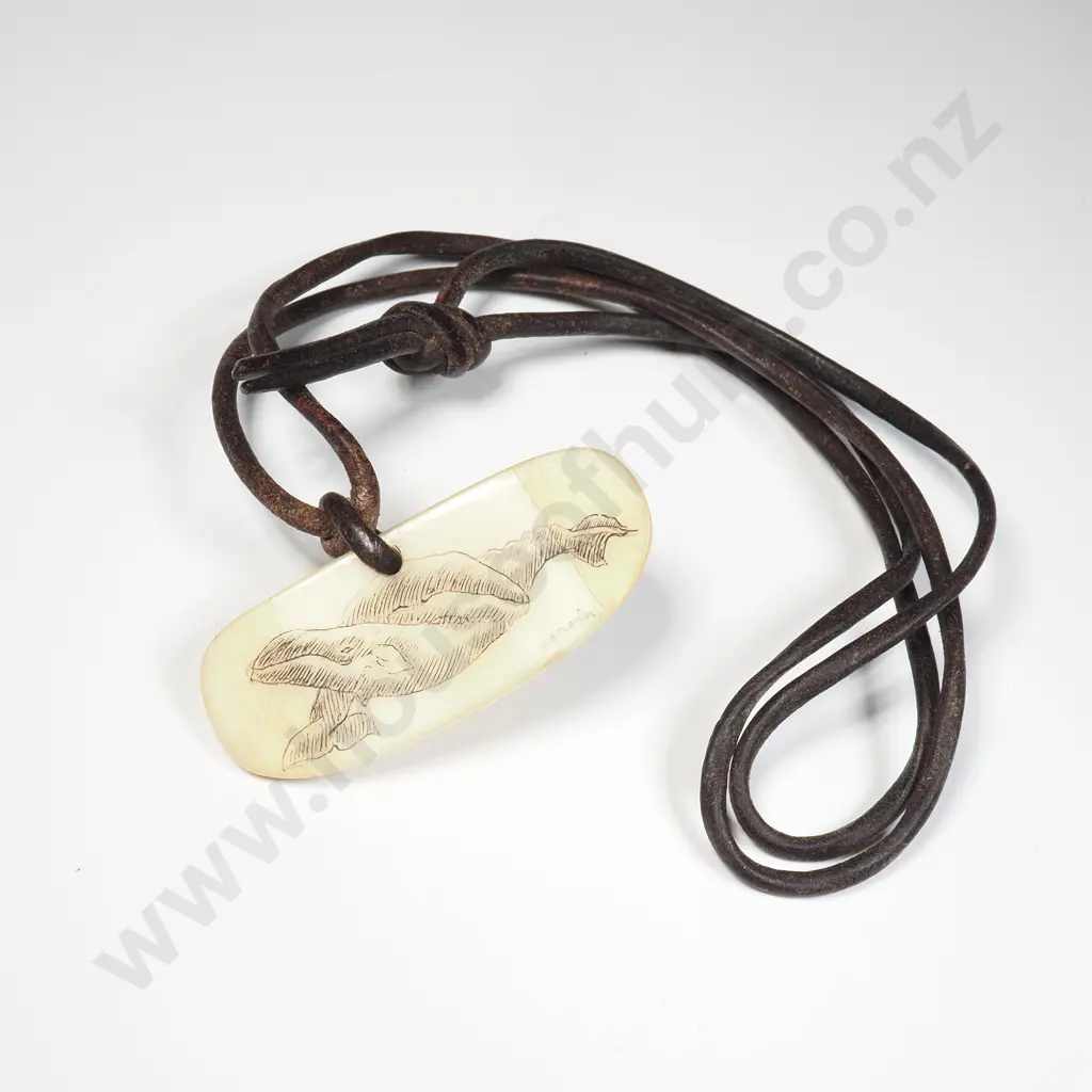Scrimshaw Pendant on Cord Featuring two Whales Image 1++